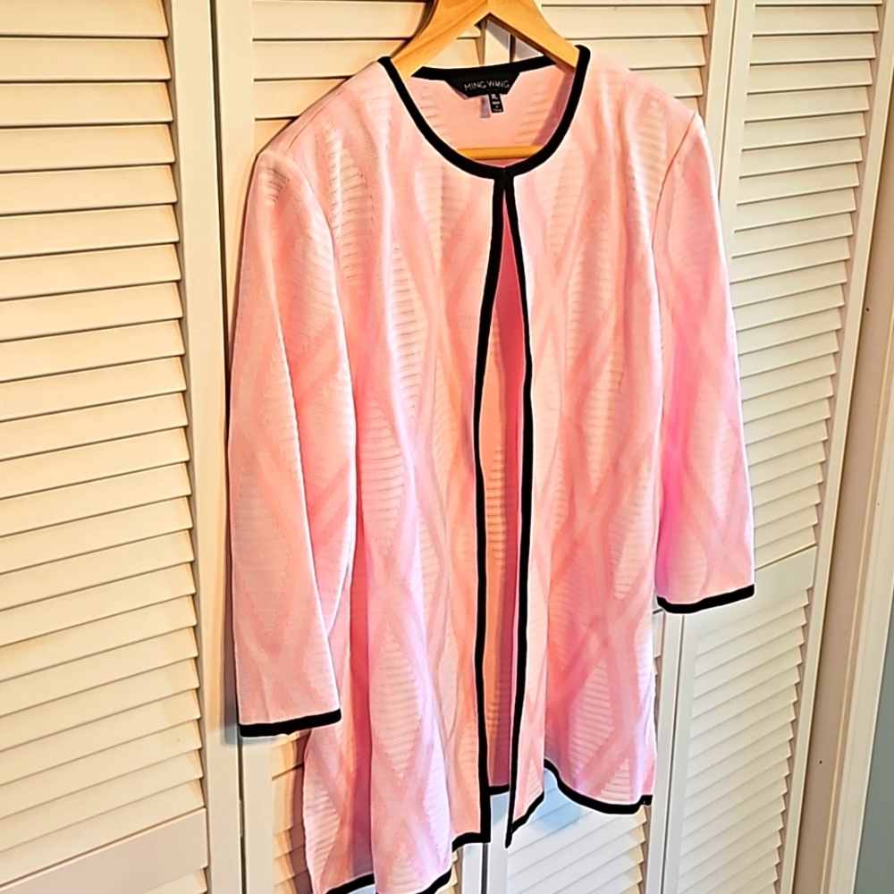 Ming Wang Pink and lined black sweater